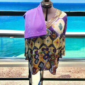 Chico’s Purple/Yellow Sheer gold embellished Tunic & Shell Sz 4/2XL/20